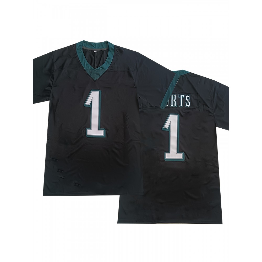 Men'S Polyester Sports Jersey #1 - V-Neck Embroidered Football Shirt, Breathable Knit Fabric for Casual and Athletic Activities - Slight Stretch, Loose Fit for Adults and Teens, Suitable for All Seasons