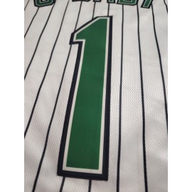 Men'S #1 Striped Baseball Jersey, 100% Polyester V-Neck Short Sleeve T-Shirt with Lettering, Breathable Knit Fabric for Sports & Casual Wear, Loose Fit Button-Up Top for All Seasons