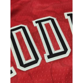 Mens #91 Red Basketball Sports Jersey, Breathable Sleeveless Pattern Embroidery Sweatshirt Training Competition Sports Uniforms Suitable for Summer