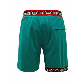 Men'S #12 Letter Embroidery Fashion Stretch Sports Shorts, Breathable Quick Drying - Ideal For Basketball, Running, Tennis, Golf, Beach, Outdoor Activities