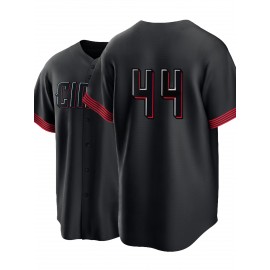 Men'S Black # 44 Baseball Shirt with Classic Letter Embroidery Design, Breathable Button Style Short Sleeved Shirt, Suitable for Training And Games
