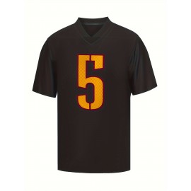 Men'S Black # 5 Breathable Rugby Shirt, Sports V-Neck Short Sleeved Training Shirt, Classic Embroidered American Rugby Shirt