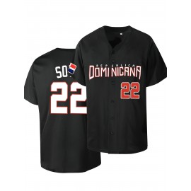 Men'S #22 Black Baseball Jersey - Retro Design with Bold Dominican Lettering, Breathable Short Sleeve T-Shirt for Training & Competition, Casual Summer Wear, All-Season Comfort, Everyday Baseball | Retro Style Shirt | Comfortable Fi