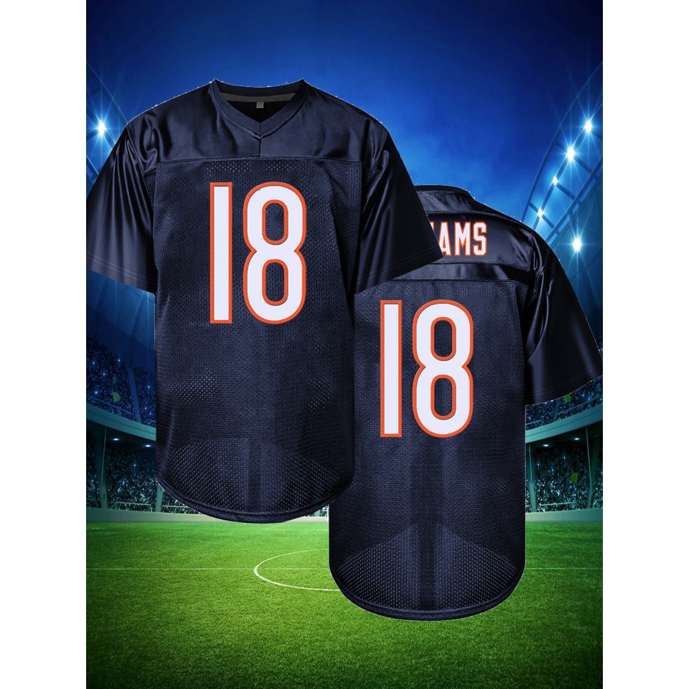 Men'S #18 Navy Blue Football Jersey - Breathable, Loose Fit with Embroidered Letters 