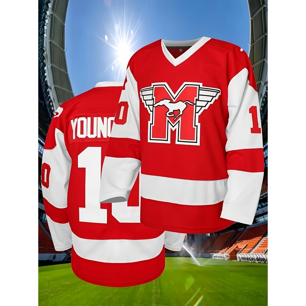 Men's Ice Hockey Jersey #10, Embroidered Alphabet & Number, Polyester Knit Fabric, V-Neck, Loose Fit, Machine Washable - Ideal for Sports, Casual Wear, Training, Hiking & Outdoor Activities