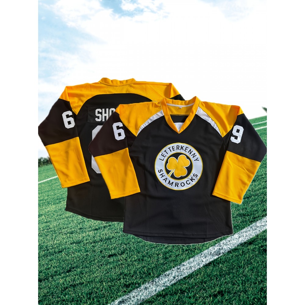 Men's #69 Black Ice Hockey Jersey - Comfortable & Casual V-Neck Sweatshirt for Training, Sports & Outdoor Activities - Polyester, Machine Washable - Sizes S to 3XL, Ice Hockey, Training