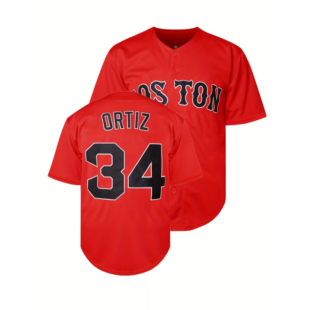 Men'S #34 Red Embroidered Baseball Jersey