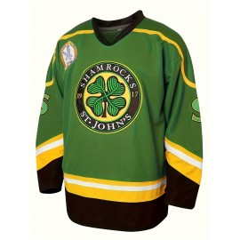 Men's # 3 Letter Embroidered Ice Hockey Jersey, Vintage Loose V-neck Long Sleeved Sports Training Suit, Party And Street Wear