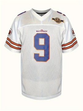 Men's White # 9 Embroidered Rugby Jersey, Activity Breathable V-neck Short Sleeved Uniform American Football Shirt, Used For Training Matches, Festivals, Parties, Outdoor Sports