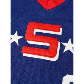 Men's #96 Blue & Red USA Hockey Jersey - V-Neck, Long Sleeve,, Lightweight Polyester Captain's Sweatshirt with Striped Accents for Team Sports, Casual Wear & More