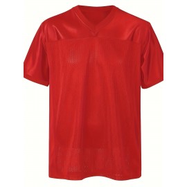 Men'S Solid Color Rugby Jersey, Embroidered American Football Jersey, Breathable V-neck, Outdoor Activity And Party Casual Sportswear