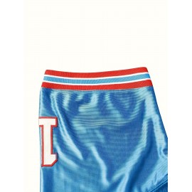 1pc Men'S Polyester V-Neck Rugby Shirt with Embroidered Moon & Number 1 - Loose Fit Knit Fabric Top for Training, Sports, Casual Wear - All Seasons Comfort