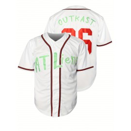 Men's Navy Blue Embroidered Baseball Jersey - V-Neck Loose Fit Polyester Sportswear with AT Liens & Number 96 Design, Machine Washable for All-Season Casual, Sports, Training, Parties, Sports Attire, Sporty Look, Durable Sportswear