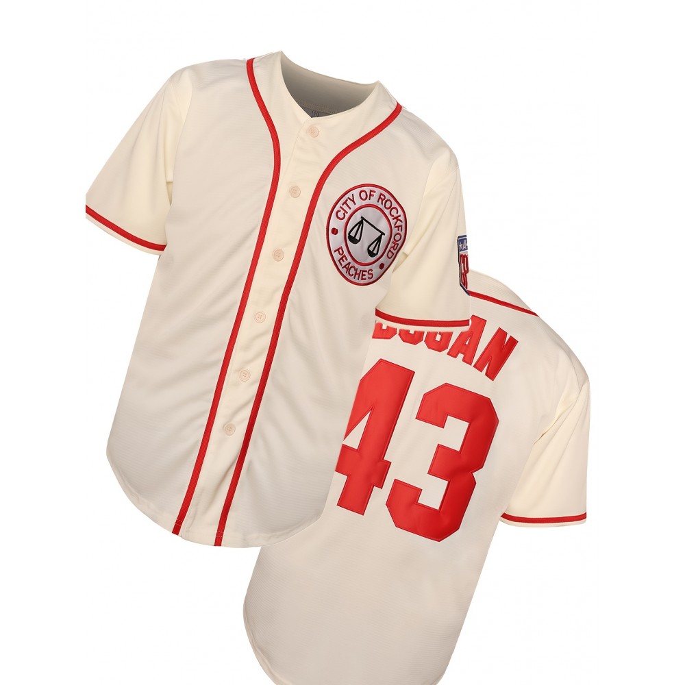 Men's #43 Retro Baseball Jersey - Beige V-Neck Button-Up Shirt with Print Logo, 100% Polyester Loose Fit for Sports, Casual & Parties, Machine Washable, Sports Casual Wear | Vneck Jersey | Comfortable Fit