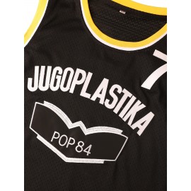 JUGOPlastika Men's #7 Basketball Jersey - Black with Yellow Accents, 100% Polyester Loose Fit Sportswear, Logo & Number, All-Season Machine Washable for Training, Games, Casual & Holiday Wear, Basketball Accessories