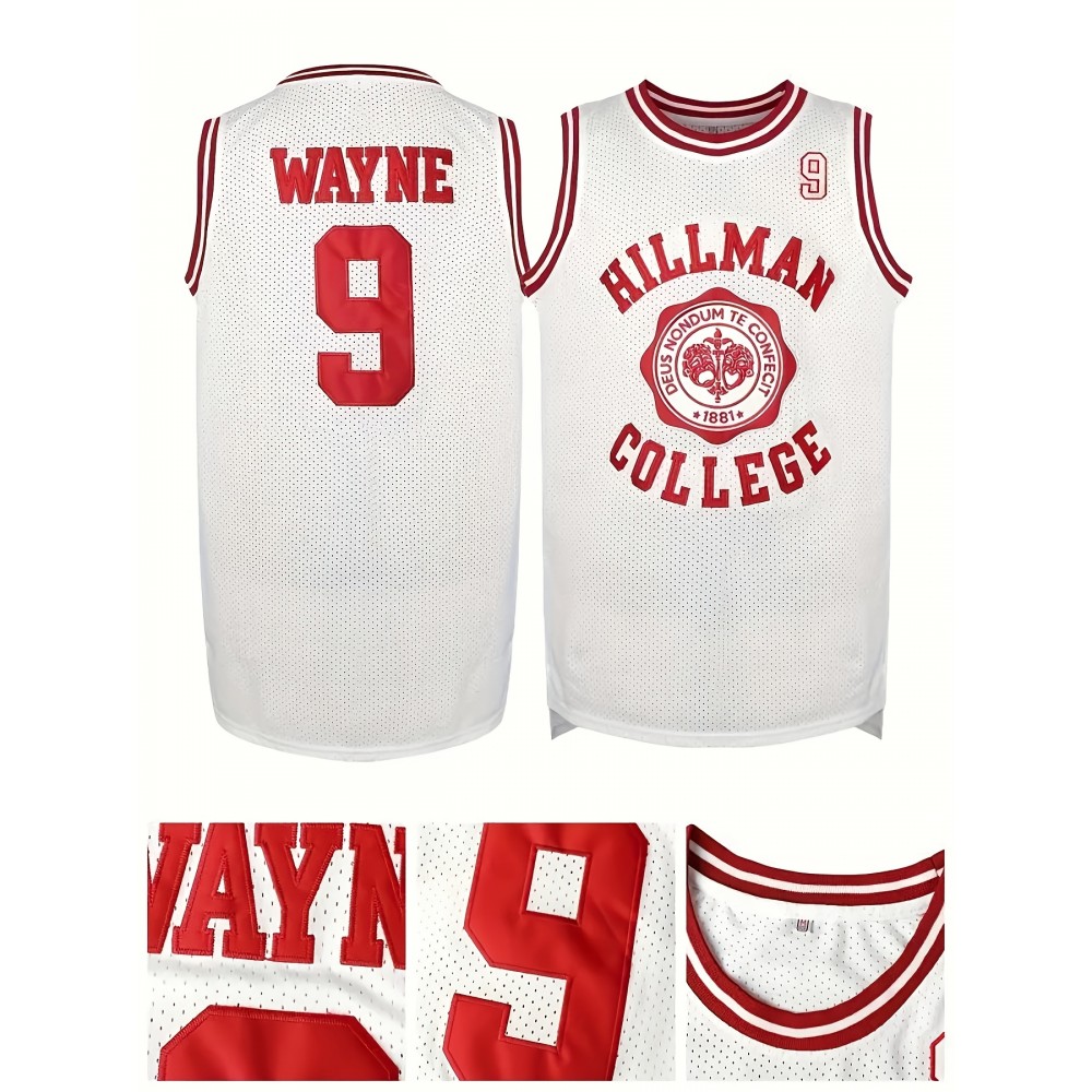 1pc Men'S Embroidered Basketball Jersey - Polyester Knit Fabric, Loose Fit Crew Neck Top with Letters & Number 9, Breathable & Stretchy for Sports, Casual, Training, Outdoor Activities - Universal Fit for Adult Male