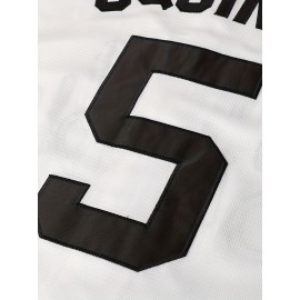 Men'S # 5 White Baseball Jersey With Polyester Fiber V-neck, Perfect For Sports Training And Casual Wear S-3XL
