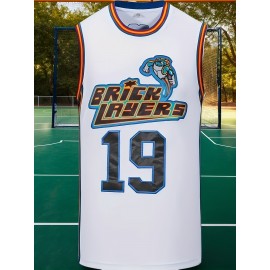 1pc Men'S Basketball Jersey - Polyester Sports T-Shirt with Embroidered Lettering, Breathable & Moisture-Wicking, Lightweight Knit Fabric, Casual Street Style, Round Neck, Short Sleeves, for Training, Outdoor Activities, Beach, Evening Dates, All Seasons