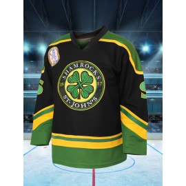 Men'S #3 Embroidery Ice Hockey Jersey, Vintage Stripe V Neck Long Sleeve Uniform Hockey Shirt For Training Competition Festival Party Gift