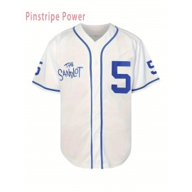 Men's #5 White Embroidered Baseball Sweatshirt - Loose Fit V-Neck, Breathable Polyester, Machine Washable, Sizes S-3XL for Training, Casual Wear, Sports & Outdoor Activities, Team Apparel | Sporty Design | Visible Embroidery