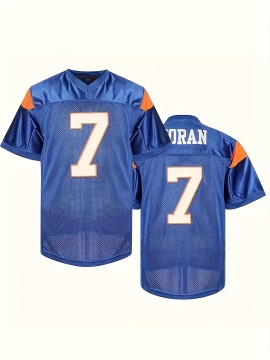 1pc Men'S #7 Blue V-Neck American Football Jersey - Polyester Knit Sports Top with Slight Stretch, Embroidered, Loose Fit for Training, Casual & Outdoor Activities - Universal Fit for Teens & Adults