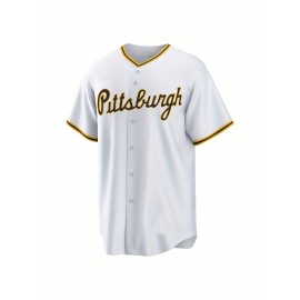 Men'S Pittsburgh #30 Baseball Jersey - White with Golden Lettering, V-Neck, Short Sleeve, Stretch Fabric, Perfect for Sports & Casual Wear, Everyday Baseball | Team Sports Jersey | Durable Fabri