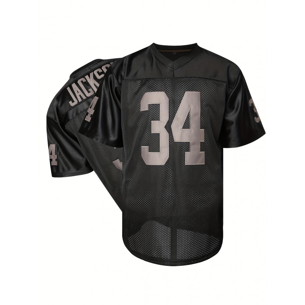 #34 Black Breathable Embroidered Football Jersey
