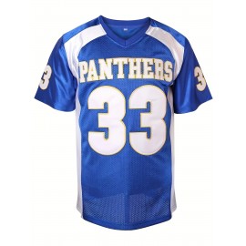 Durable Design, Men's #33 Embroidered Breathable Mesh Rugby Jersey - V-Neck, Short Sleeve, Classic Style for Sports & Casual Wear