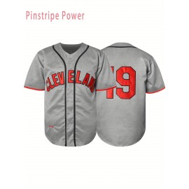 Men'S # 19 Gray V-neck Baseball Shirt, Breathable Polyester Fiber Loose Sports Top With Slight Elasticity, Suitable For Training, Hiking, And Casual Wear S-3XL