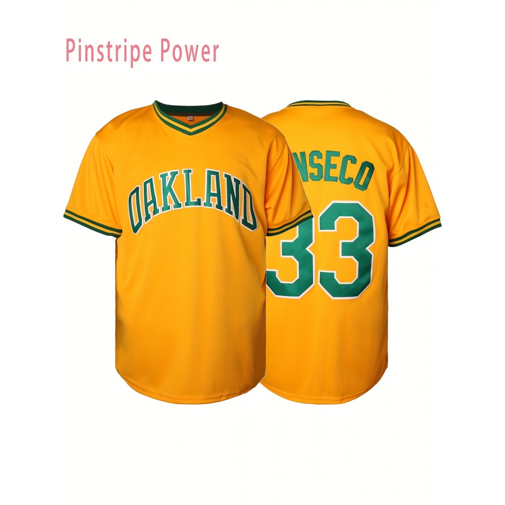 Men'S # 33 Yellow Sewing V-neck Baseball Shirt Polyester Knitted Fabric Loose Fit Button Closure Casual Sports Top Suitable For Team Sports Fishing Hiking Running Cycling Perfect For Party Beach Summer Activities Size S-3XL