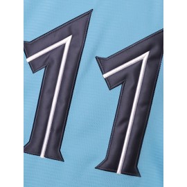 Men's #11 Blue Embroidered Baseball Jersey - V-Neck Button-Up Loose Fit Polyester Shirt for Training, Casual & Outdoor Sports | Machine Washable, Sizes S-3XL