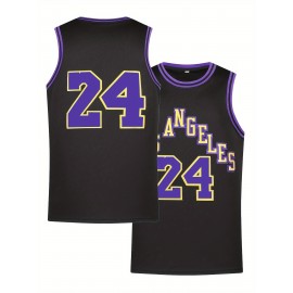 Men'S Stylish Comfy Basketball Top, Classic Letter & Number 24 Embroidered Sleeveless Breathable Tank Top