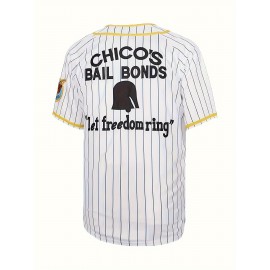 Men's Vintage Baseball Jersey #3 - Retro Chicos Letter Embroidery, Breathable Polyester V-Neck Short Sleeve, Loose Fit Striped Design for Training, Competition & Casual Wear