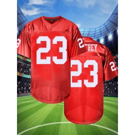 Men'S Red # 23 Rugby Jacket Loose Embroidered Sports, Fashionable, Casual, Street Breathable Rugby Top