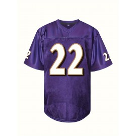 Men's Purple #22 Breathable American Rugby Shirt - Embroidered V-Neck Short Sleeve Training Top, Loose Fit All-Season Sportswear for Outdoor Activities, Casual Wear & Team Sports, Embroidered Detailing