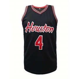 Men's Houston Basketball Jersey #4 Sleeveless Breathable 100% Polyester V-Neck Loose Fit with Lettering & Number for Training, Summer Sports, Casual Wear - Machine Washable