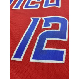 Men's PUERTO RICO Red #12 Baseball Jersey - Retro V-Neck Breathable Short Sleeve Shirt, Loose Fit for Training, Competition & Casual Wear, All-Season Comfort, Puerto Rico Shirt, Sports Apparel, Sporty Vneck Tee, Machine Washable Fabric