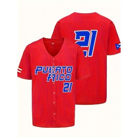 Men'S PUERTO RICO #21 Embroidery Design Baseball Jersey, Classic Retro Breathable Short Sleeve Sports Shirt For Training Competition