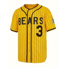 Men's Vintage Baseball Jersey #3 Yellow Stripes Retro CHICOS Lettering Breathable Polyester V-Neck Loose Fit Short Sleeve T-Shirt for Sports, Casual & Holiday Wear
