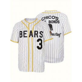 Men's Vintage Baseball Jersey #3 - Retro Chicos Letter Embroidery, Breathable Polyester V-Neck Short Sleeve, Loose Fit Striped Design for Training, Competition & Casual Wear