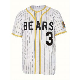 Men's Vintage Baseball Jersey #3 - Retro Chicos Letter Embroidery, Breathable Polyester V-Neck Short Sleeve, Loose Fit Striped Design for Training, Competition & Casual Wear