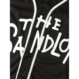 Youth Black Loose Baseball Shirt # 30-100% Polyester Fiber V-neck Button Top Suitable For Casual Team Sports And Outdoor Activities S-3XL