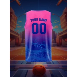 [Loose Basketball Jersey] Custom Sleeveless Basketball Jersey Shirt, Loose & Breathable | Boys Personalized Ocean Waves Pattern Top For Sports & Exercise