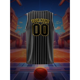 Boys Loose & Breathable Custom Sleeveless Basketball Jersey Shirt, Personalized Striped Top For Sports & Exercise