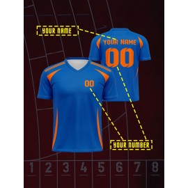 1pc Customizable V-Neck Soccer Jersey for Kids - 100% Polyester Knit Fabric, All-Over Print, Personalized Name & Number, Regular Fit for Boys & Girls, Ideal for Sports, Casual Wear & Outdoor Activities - Spring/Summer/Fall Collection