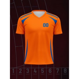 1pc Customizable V-Neck Soccer Jersey for Kids - 100% Polyester Knit Fabric, All-Over Print, Personalized Name & Number, Regular Fit for Boys & Girls, Ideal for Sports, Casual Wear & Outdoor Activities - Spring/Summer/Fall Collection