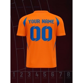 1pc Customizable V-Neck Soccer Jersey for Kids - 100% Polyester Knit Fabric, All-Over Print, Personalized Name & Number, Regular Fit for Boys & Girls, Ideal for Sports, Casual Wear & Outdoor Activities - Spring/Summer/Fall Collection