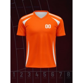1pc Customizable V-Neck Soccer Jersey for Kids - 100% Polyester Knit Fabric, All-Over Print, Personalized Name & Number, Regular Fit for Boys & Girls, Ideal for Sports, Casual Wear & Outdoor Activities - Spring/Summer/Fall Collection