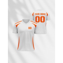 1pc Customizable V-Neck Soccer Jersey for Kids - 100% Polyester Knit Fabric, All-Over Print, Personalized Name & Number, Regular Fit for Boys & Girls, Ideal for Sports, Casual Wear & Outdoor Activities - Spring/Summer/Fall Collection