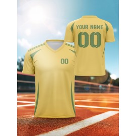 1pc Customizable V-Neck Soccer Jersey for Kids - 100% Polyester Knit Fabric, All-Over Print, Personalized Name & Number, Regular Fit for Boys & Girls, Ideal for Sports, Casual Wear & Outdoor Activities - Spring/Summer/Fall Collection